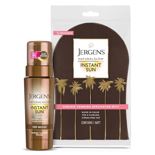 Jergens Jergens Natural Glow Instant Sun Bundle: Deep Bronze Sunless Tanning Mousse, 6oz Bottle and Applicator Mitt