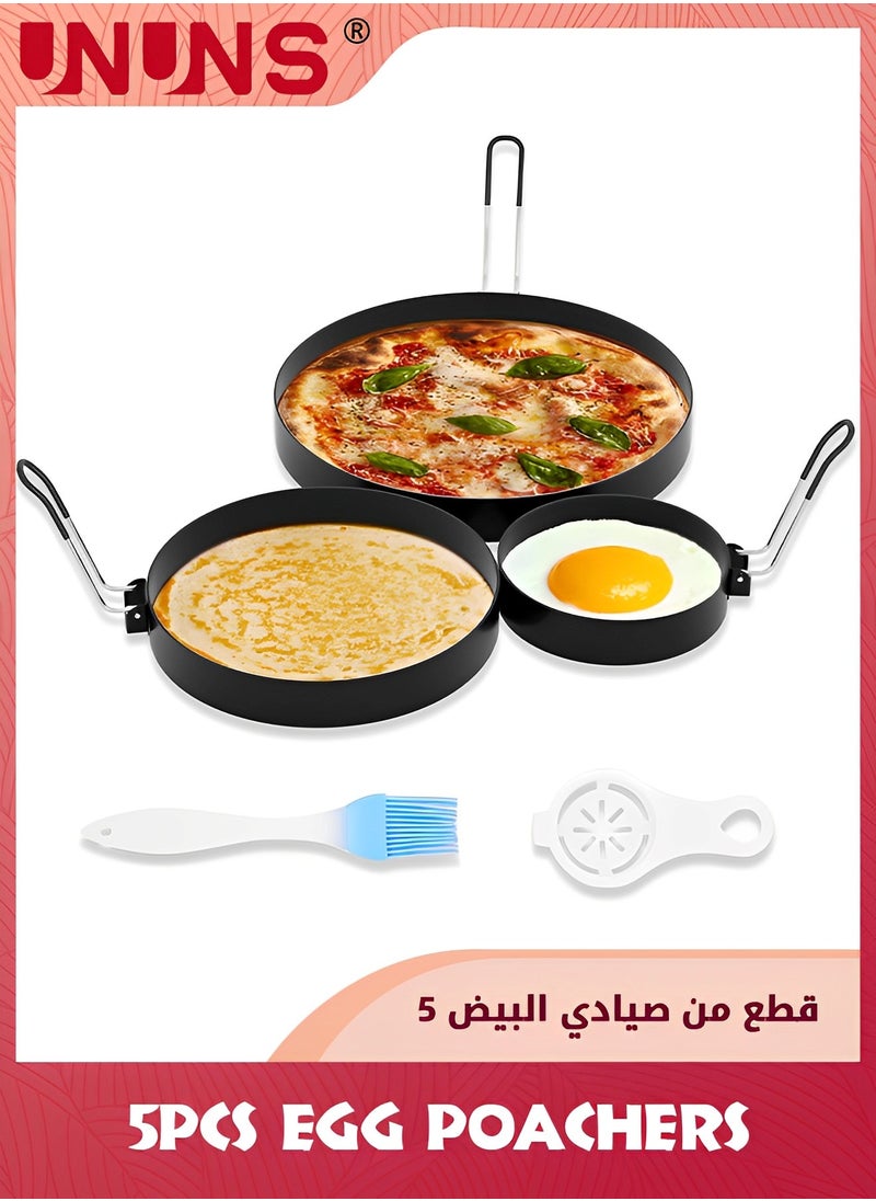 UNUNS 3 Packs Egg Rings For Griddle Frying Egg,8" Omelette Ring,6" Pancake Mold Ring,4" Griddle Egg Ring,Non-stick Stainless Steel Egg Rings Anti-scalding Grill With Oil Brush And Egg Separator  - Image 1