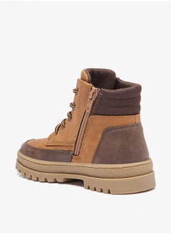 JUNIORS Boys Panelled Low Ankle Boots with Lace Detail and Zip Closure  - Image 2