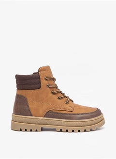 JUNIORS Boys Panelled Low Ankle Boots with Lace Detail and Zip Closure  - Image 1