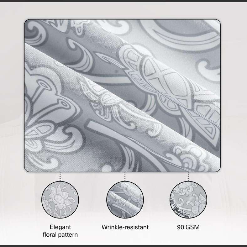 Pan Home Floral Printed Fitted Sheet Grey for Queen Bed - Image 5
