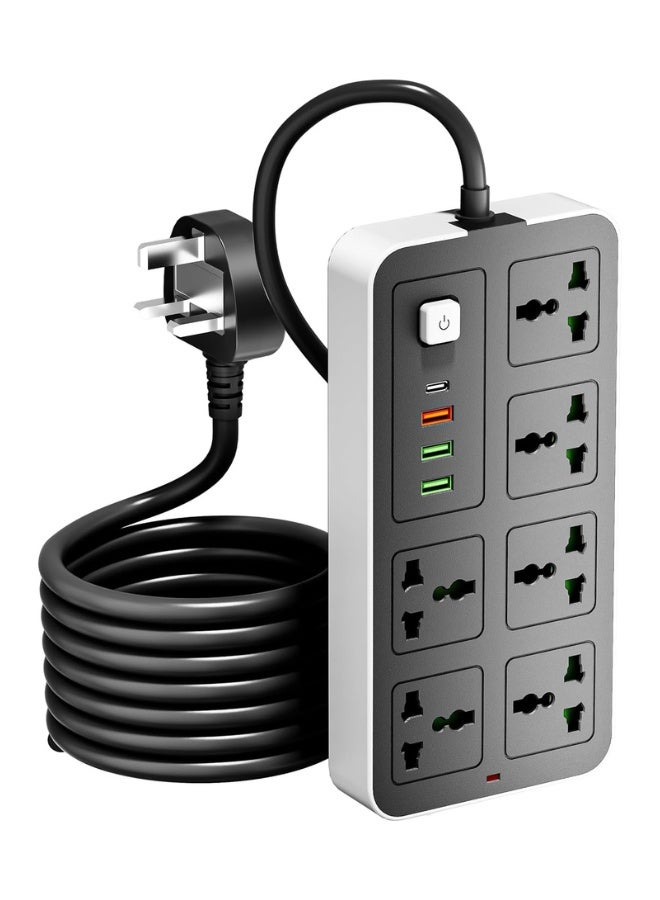 كابل تمديد 6 منافذ بطول 3 متر مع منافذ USB ومن النوع C، وواقي من زيادة التيار ومحول متعدد المقابس، وكابل تمديد طاقة، ومحور USB مع مقبس ذكي - مثالي للألعاب مع قابس منصهر 13 أمبير - Image 1