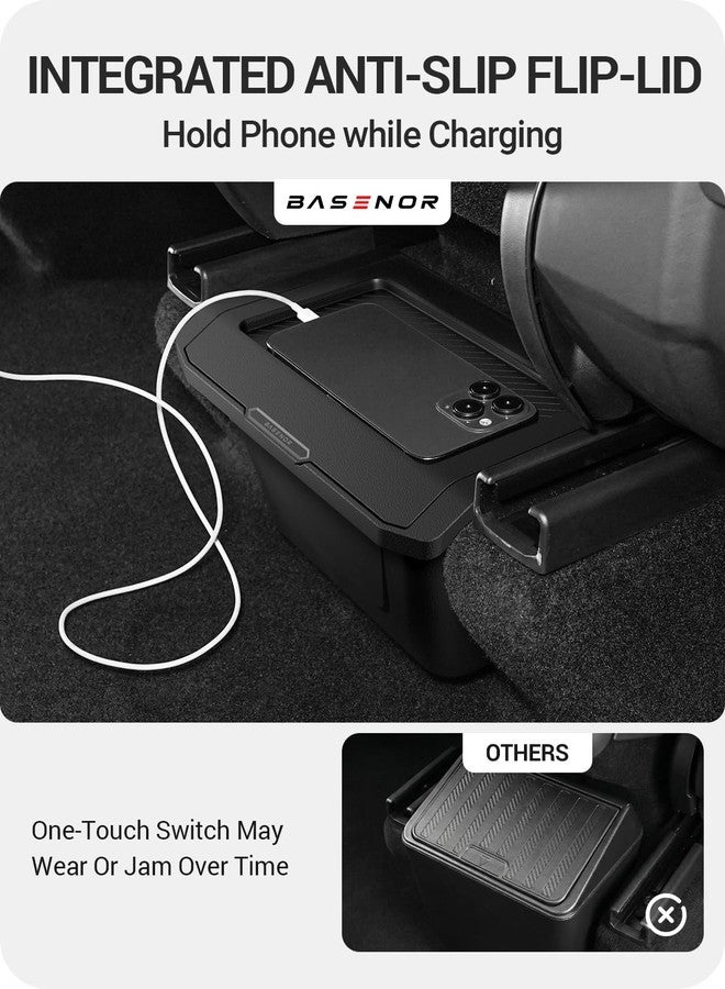 سلة مهملات BASENOR 2026 لسيارة تسلا موديل Y، منظم وحدة التحكم المركزية الخلفية بغطاء مانع للانزلاق، حاوية قمامة خلفية، مساحة تخزين للمقعد الخلفي، سلة مهملات لسيارة تسلا موديل Y جونيبر 2025 - Image 5