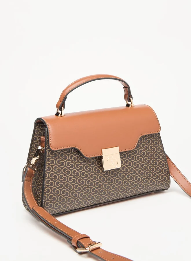 سيليست All-Over Monogram Print Satchel Bag with Detachable Strap