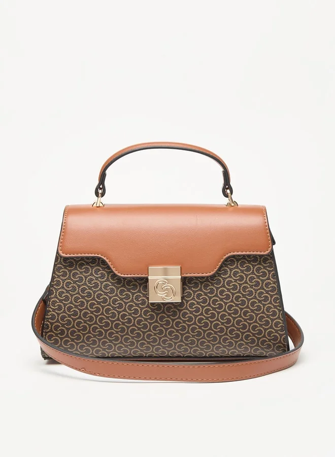 سيليست All-Over Monogram Print Satchel Bag with Detachable Strap