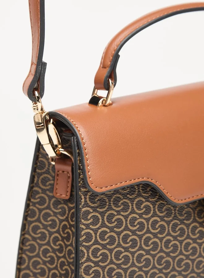 سيليست All-Over Monogram Print Satchel Bag with Detachable Strap