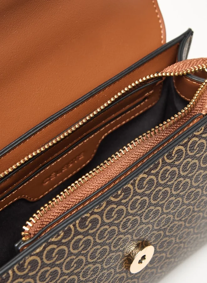 سيليست All-Over Monogram Print Satchel Bag with Detachable Strap