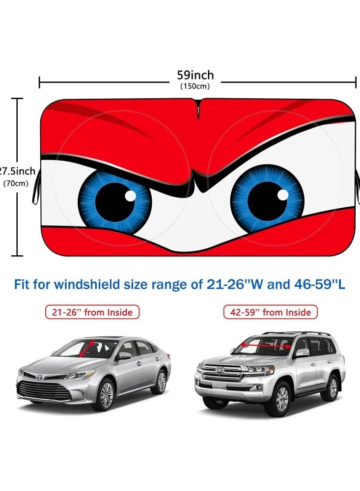 Hiras Car Windshield Sun Shade, Car Sun Shade Funny Car Eyes Sun Visor for Car Front Windshield, Foldable with Storage Pouch,UV Protection Keep Vehicle Cooler 150cm*70cm -Red - Image 2