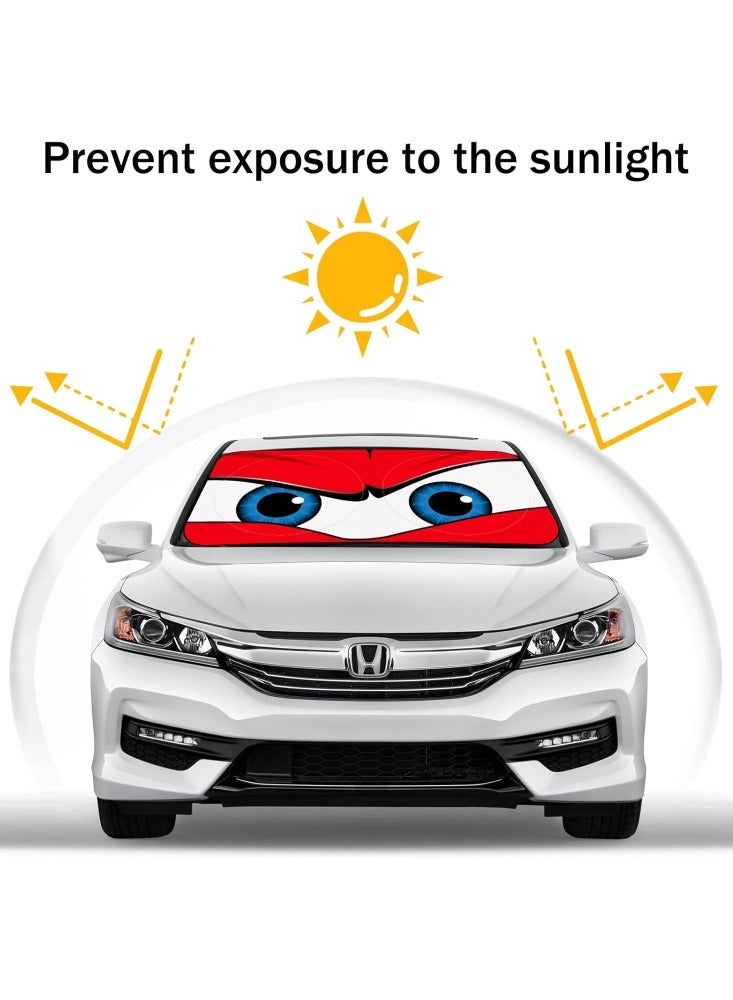 Hiras Car Windshield Sun Shade, Car Sun Shade Funny Car Eyes Sun Visor for Car Front Windshield, Foldable with Storage Pouch,UV Protection Keep Vehicle Cooler 150cm*70cm -Red - Image 3