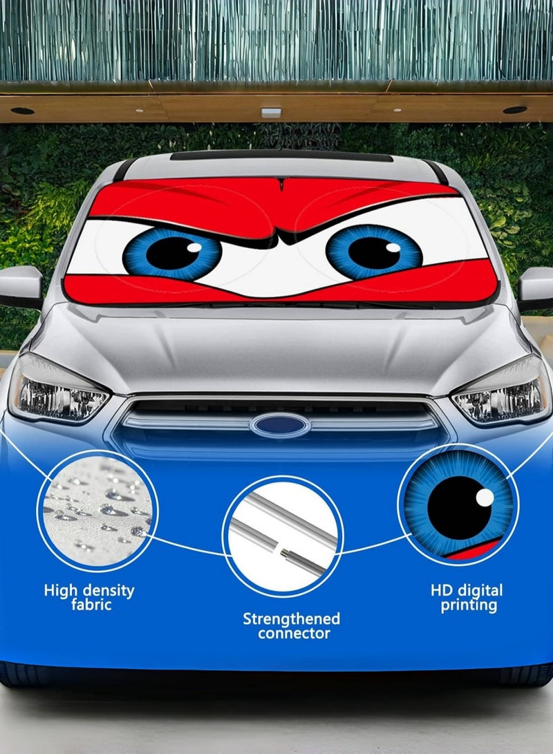 Hiras Car Windshield Sun Shade, Car Sun Shade Funny Car Eyes Sun Visor for Car Front Windshield, Foldable with Storage Pouch,UV Protection Keep Vehicle Cooler 150cm*70cm -Red - Image 4