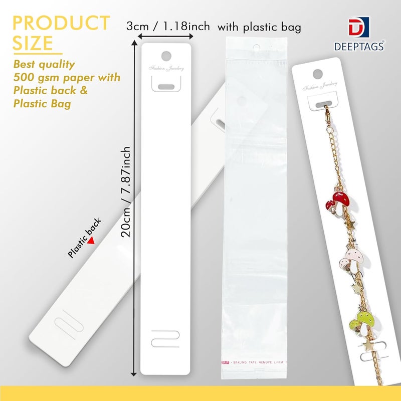 DEEPTAGS Jewellery Display Card With Plastic Bags Jewellery Tags For Bracelet, Necklace, Jewelry, White - 60 Pcs, 20 X 3 Cm, 60 Labels - Image 2