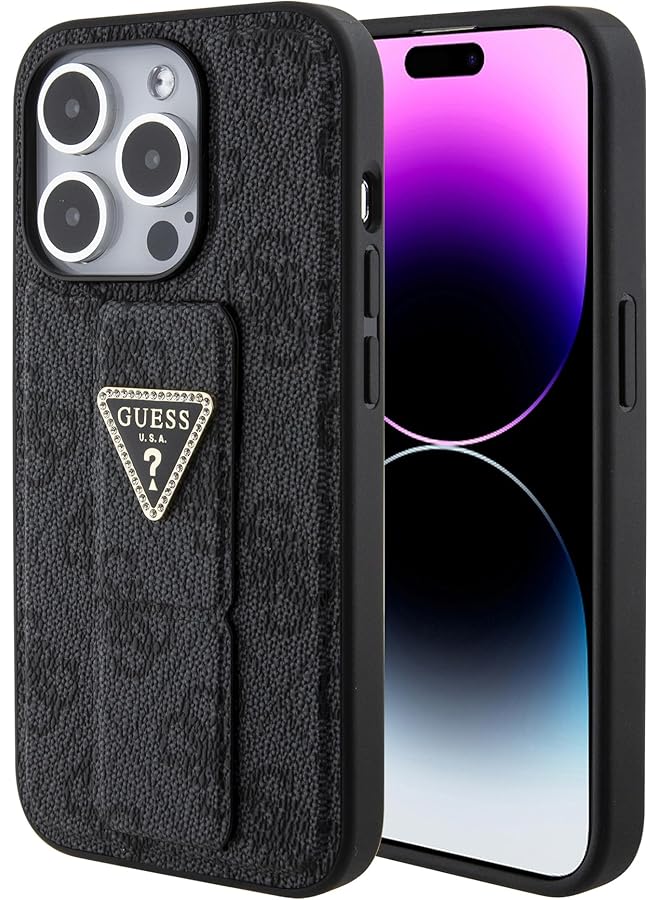 erorex Gripstand Pu Leather Case With 4G Triangle Strass Pattern Compatible With Iphone 15 Pro - Image 1