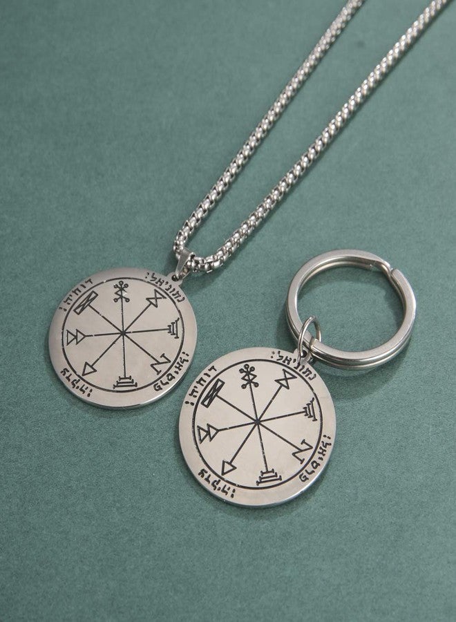 VASSAGO The First Pentacle of Jupiter Solomon King’s amulets Pendant Necklace Keychain Jewelry Set (Necklace and keychain) - Image 3