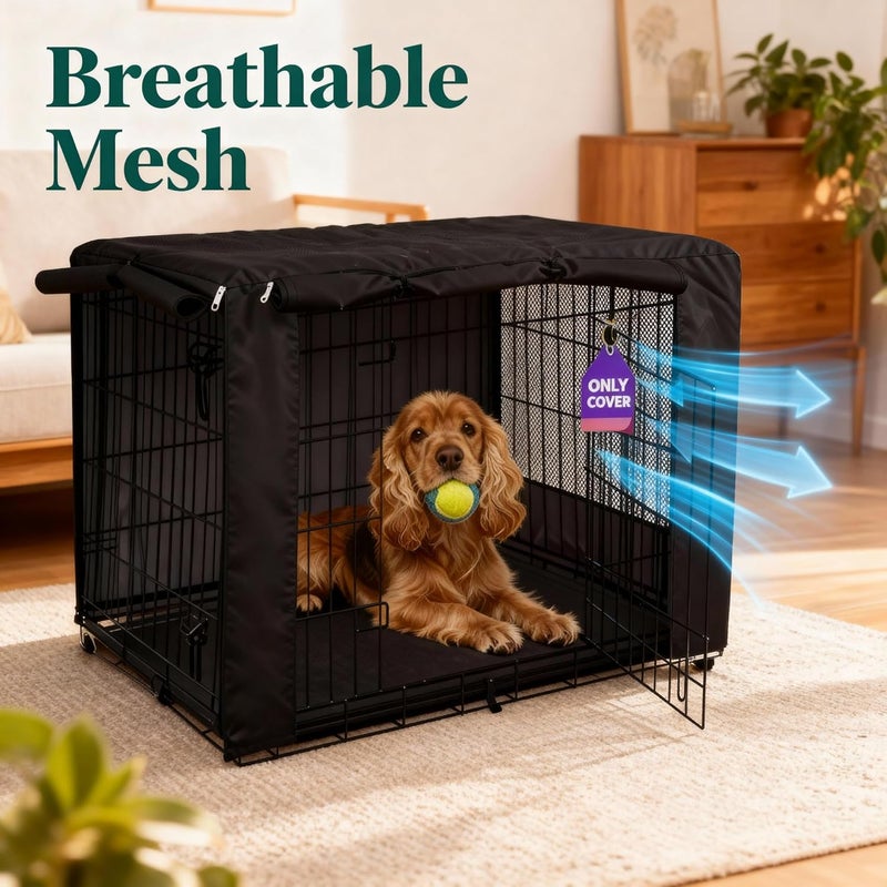HiCaptain Folding Metal Dog Crate Cover for 36 Inch Wire Pet Cage (Black) - Image 2