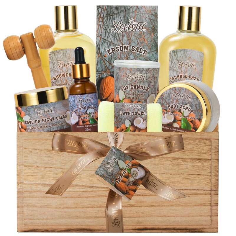 Lovestee Valentiens Day 10 Pc Spa Gift Set for Women  Gifts for Her Spa Kit Bubble Bath Spa Gift Basket for Women with Epsom Salt Bath  Body Oil Body Scrub Candle Wood Massage Tool  Bath Set Spa Basket 