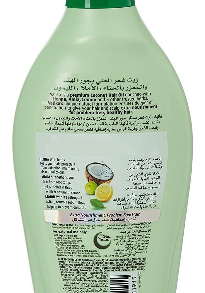 Vatika Naturals Enriched Coconut Hair Oil with Henna, Amla & Lemon - 400 ML - Image 2