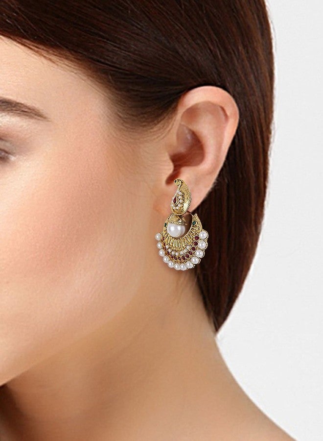 Shining Diva Circle & Piasley Designed White, Maroon & Green Beads Dangle & Drop Earrings For Women - Image 4
