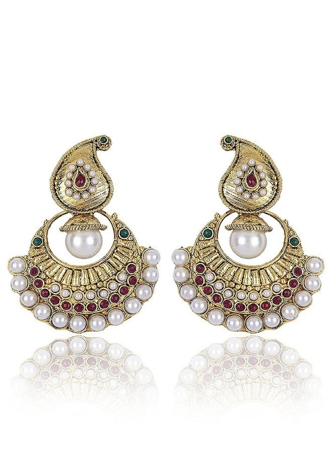 Shining Diva Circle & Piasley Designed White, Maroon & Green Beads Dangle & Drop Earrings For Women - Image 1