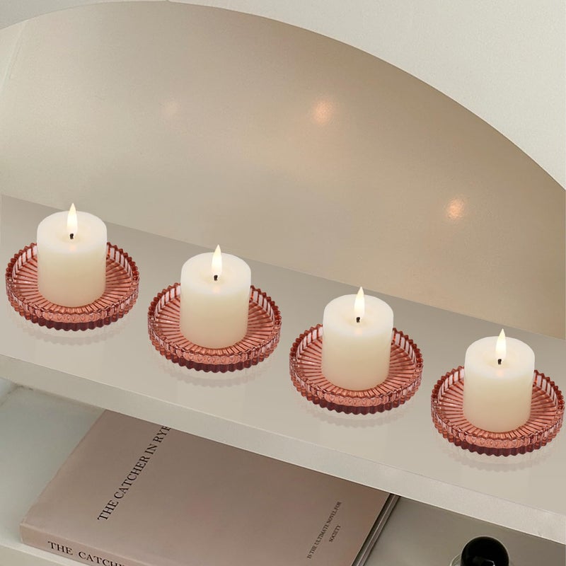 Vixdonos 3.8 Inch Glass Pillar Candle Holder Set Pack 2 Gear Round Plate Serrated Candle Stand for Table Centerpieces,Party, Wedding and Home Decor - Image 4