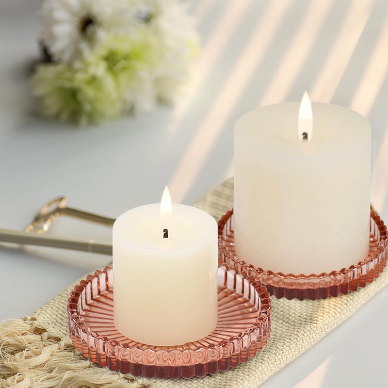 Vixdonos 3.8 Inch Glass Pillar Candle Holder Set Pack 2 Gear Round Plate Serrated Candle Stand for Table Centerpieces,Party, Wedding and Home Decor - Image 2