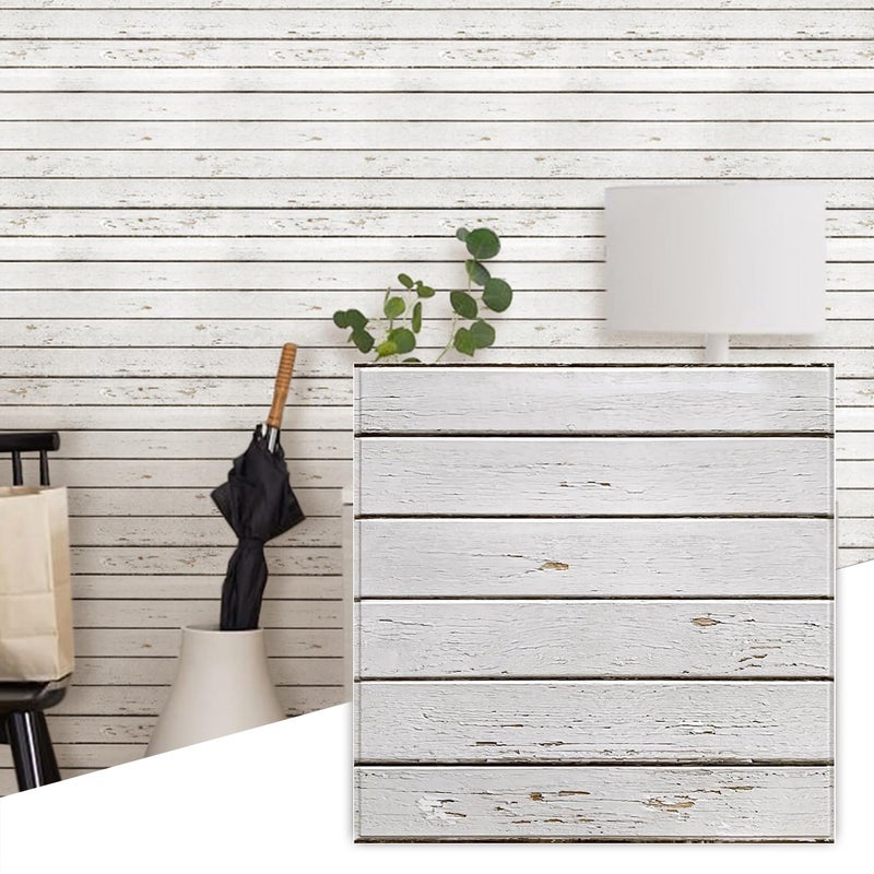 Commomy 3D Faux Shiplap Wallpaper Peel and Stick 118x118 10 Pcs Ultralight PVC Retro White Stick on Wood Tiles for Kitchen BacksplashBathroomInterior Wall Decor - Image 2