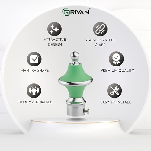 GRIVAN Stainless Steel & ABS Curtain Bracket Parda Holder with Support 1 Inch Rod Pocket Finials Designer Door and Window Rod Support Fittings, Curtain Rod Holder (Pair of 6 , Green ) - Image 2