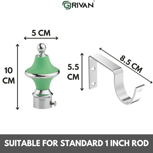GRIVAN Stainless Steel & ABS Curtain Bracket Parda Holder with Support 1 Inch Rod Pocket Finials Designer Door and Window Rod Support Fittings, Curtain Rod Holder (Pair of 6 , Green ) - Image 5