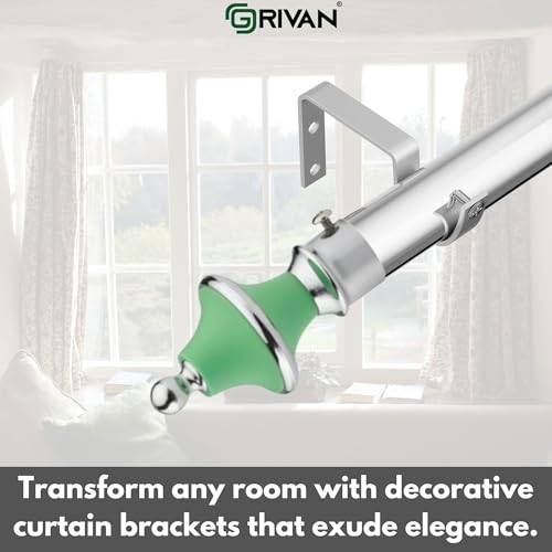 GRIVAN Stainless Steel & ABS Curtain Bracket Parda Holder with Support 1 Inch Rod Pocket Finials Designer Door and Window Rod Support Fittings, Curtain Rod Holder (Pair of 6 , Green ) - Image 4