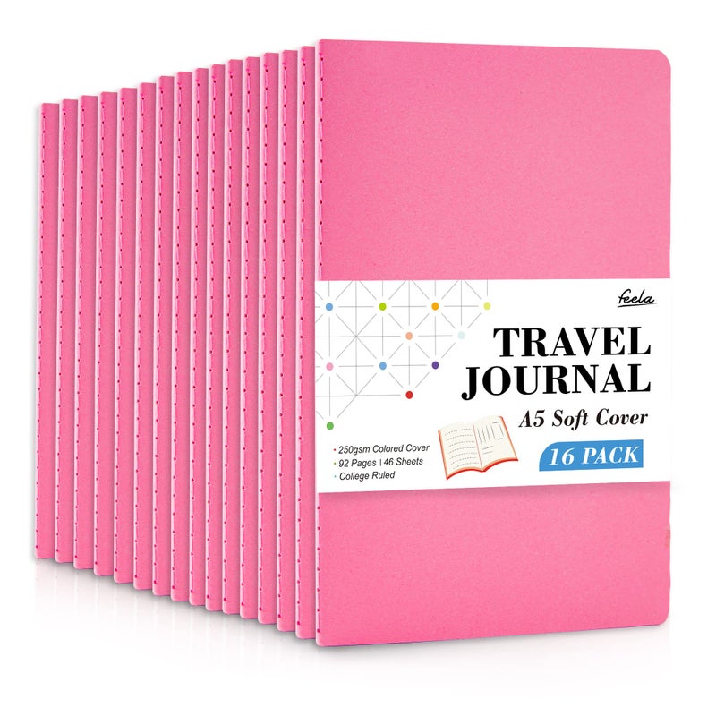 Feela 16 Pack Soft Cover Journal Bulk, Feela Lined Notebooks College Ruled for Work for Women Girl Writing, Blank Travel Journal Note Taking Notebook School Business Supplies, 8.2â€ x 5.5â€, A5, Berry - Image 1