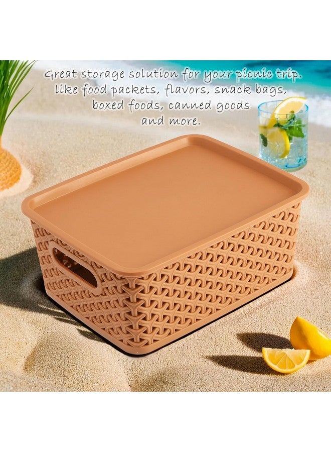 Kuber Industries Plastic Multipurpose Solitaire Storage Basket with Lid|Side Handles & Wovan Design|Size 25 x 20 x 11 CM|Pack of 3 (Multi)-CTLTC010896 - Image 4