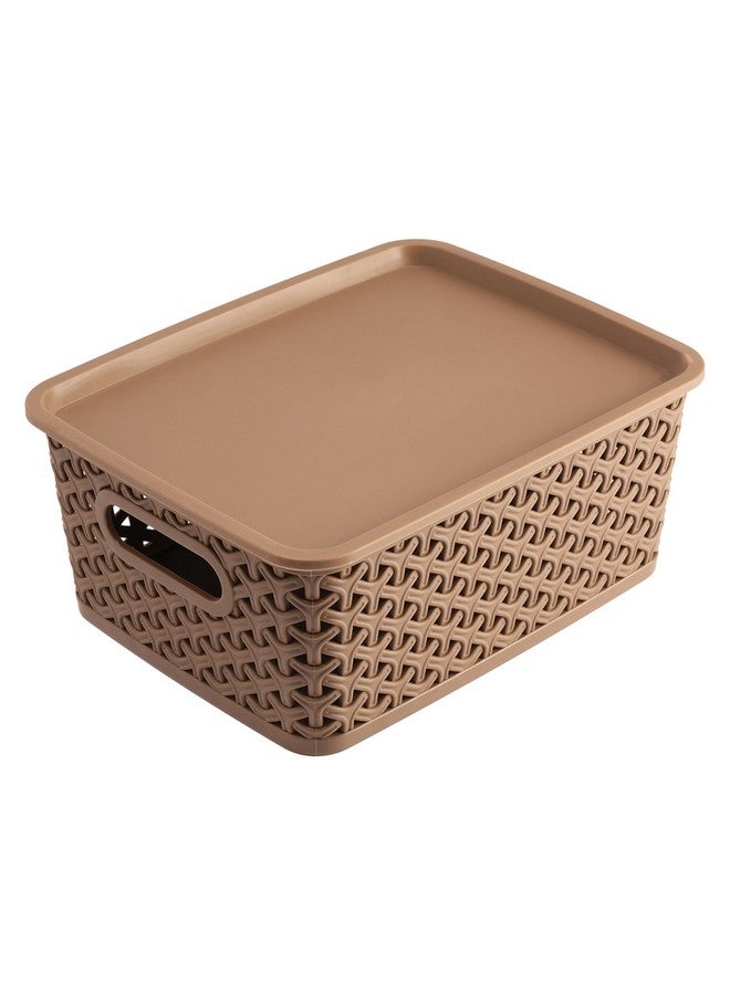 Kuber Industries Plastic Multipurpose Solitaire Storage Basket with Lid|Side Handles & Wovan Design|Size 25 x 20 x 11 CM|Pack of 3 (Multi)-CTLTC010896 - Image 2