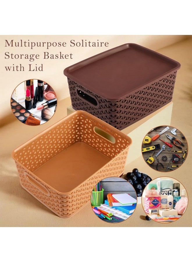 Kuber Industries Plastic Multipurpose Solitaire Storage Basket with Lid|Side Handles & Wovan Design|Size 25 x 20 x 11 CM|Pack of 3 (Multi)-CTLTC010896 - Image 5