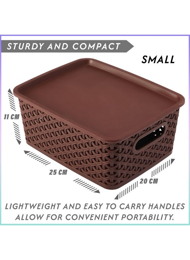 Kuber Industries Plastic Multipurpose Solitaire Storage Basket with Lid|Side Handles & Wovan Design|Size 25 x 20 x 11 CM|Pack of 3 (Multi)-CTLTC010896 - Image 3