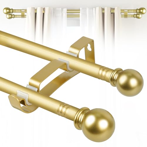 Guankai Double Curtain Rods for Windows Set 30 to 60 InchGold Curtains Rod with 2PCS Drapey Pole BracketsSmall Extra Long 58 Diameter Blackout Cortineros Para Ventanas for BedroomLiving Room - Image 1