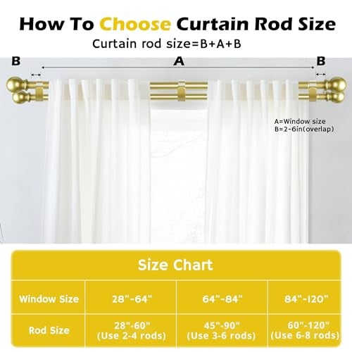 Guankai Double Curtain Rods for Windows Set 30 to 60 InchGold Curtains Rod with 2PCS Drapey Pole BracketsSmall Extra Long 58 Diameter Blackout Cortineros Para Ventanas for BedroomLiving Room - Image 3