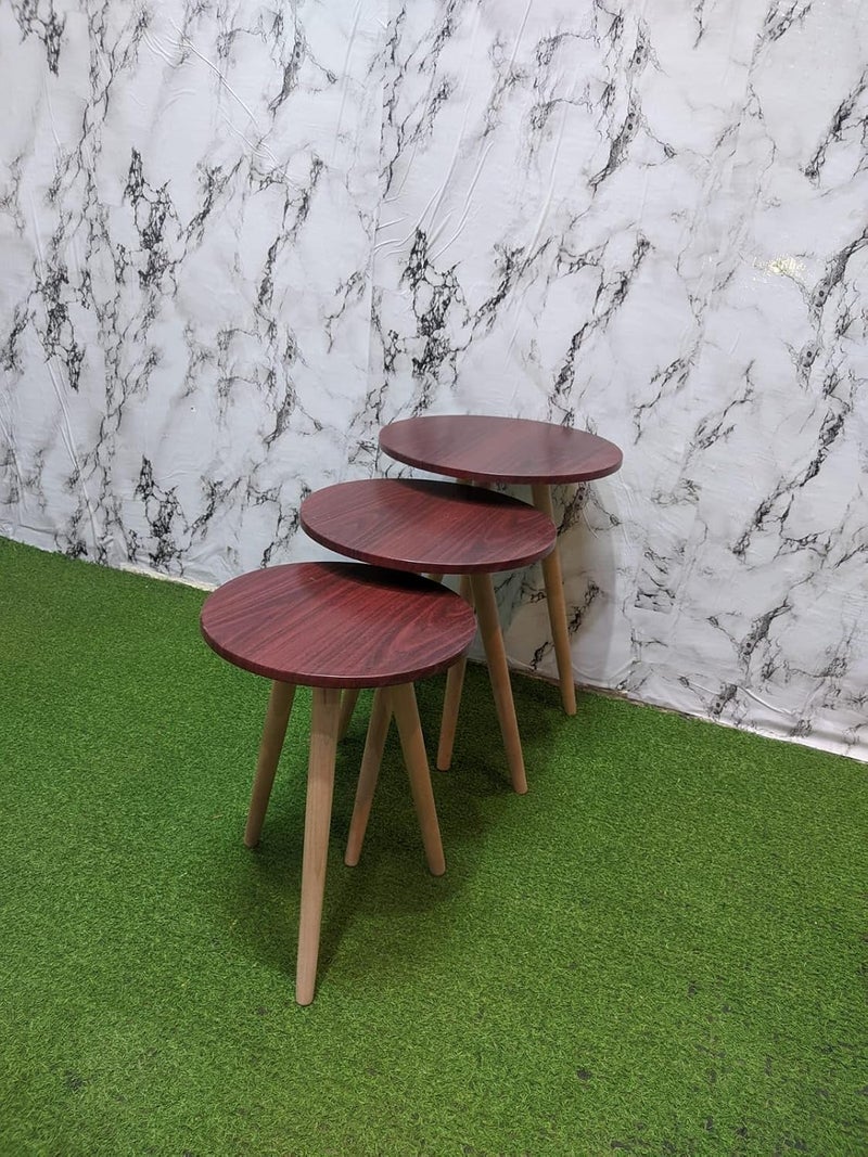 Nesting Tables Set - Modern Coffee and Side Tables with a Simple Design and Wooden Legs - Space Saving Design for the Living Room, Bedroom or Office (Circular Design - 6)