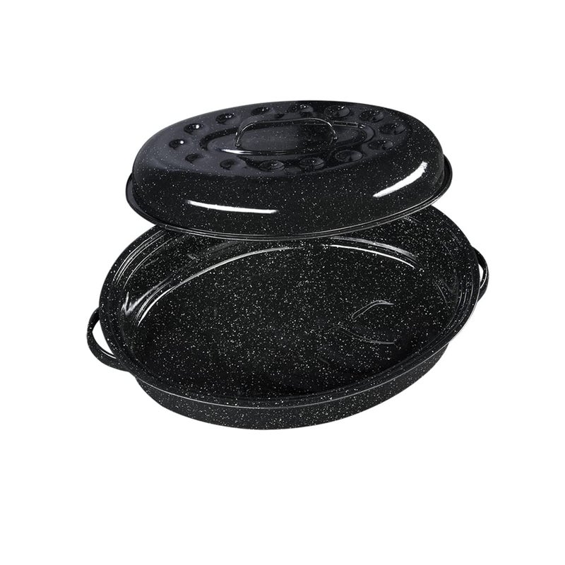 Granite Ware 15-Inch Covered Oval Roaster, 10 Lb Capacity - Enamel Steel Cookware, Dishwasher Safe & PFOA-Free, Even Heat Distribution for Roasting Poultry, Meat, or Vegetables (Speckled Black) - Image 2