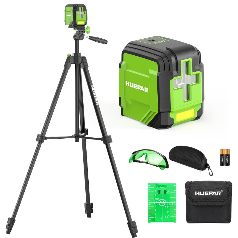 Huepar Laser Level with 60in Tripod HUEPAR 98Ft Self Leveling Laser Level Green Line Laser Cross Line Laser Leveler Tool for Picture Hanging Home Renovation Indoor Project BatteryCarrying Bag Included - Image 2