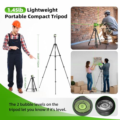 Huepar Laser Level with 60in Tripod HUEPAR 98Ft Self Leveling Laser Level Green Line Laser Cross Line Laser Leveler Tool for Picture Hanging Home Renovation Indoor Project BatteryCarrying Bag Included - Image 3