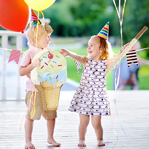 Capoda Ice Cream Piñata Ice Cream Cone Shaped Piñata with Stick Blindfold for Kids Birthday Summer Candy Theme Girls Baby Shower Beach Wedding Party Supplies Decorations, 15.8 x 9.5 Inch(Khaki) - Image 5