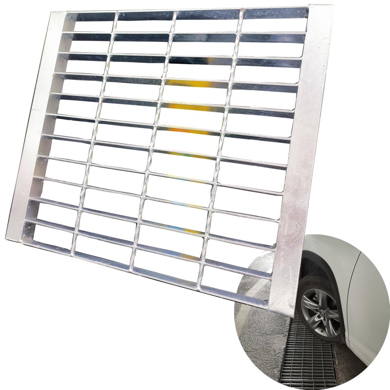 MOSINSBO Galvanized Steel Drain Grate with Base 16x16 Outdoor Drain Cover and Frame B Class Sewer Grate with Lip Durable Heavy Duty Channel Grate Sliver Square Drainage Grate Driveway