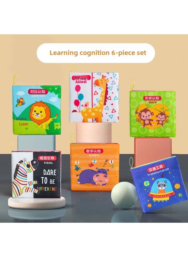 Baby Cloth Book Early Education Baby Tear Can Bite Toys Stereo Audio 0-1 Years Old Cognition 3-6 Months-Colour:Cognitive Cloth Book Set Of 6  - Image 1