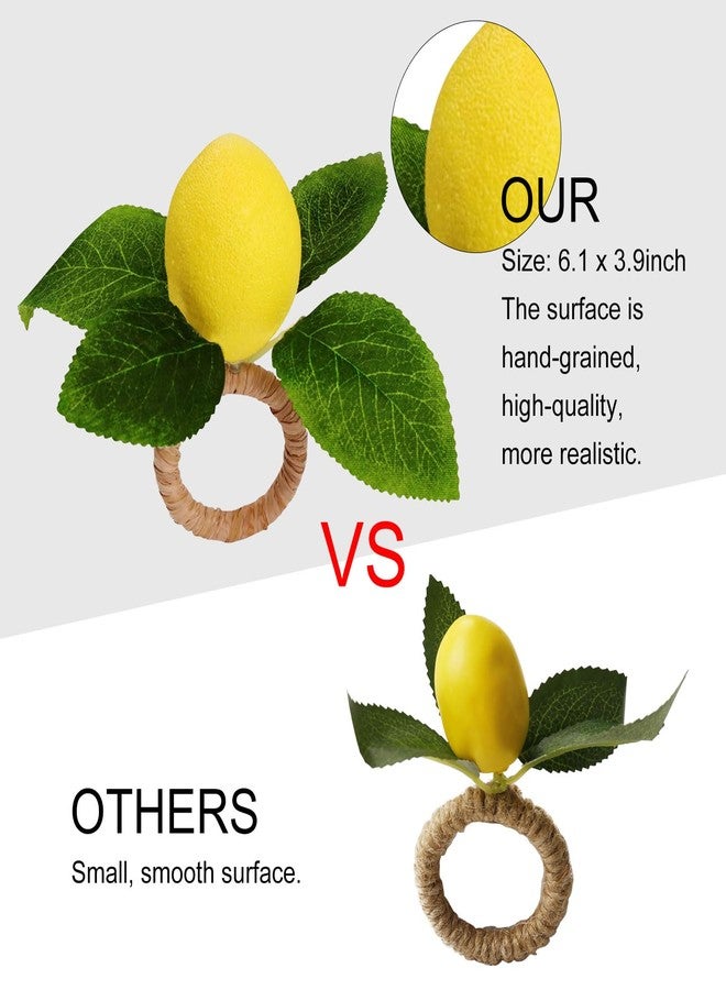wonlex Handmade Napkin Rings Set of 4, Yellow Faux Lemon with Vine Napkin Ring for Wedding, Dinner Party, Banquet, Serviette for Christmas, Thanksgiving Day, Birthday (Lemon) - Image 2