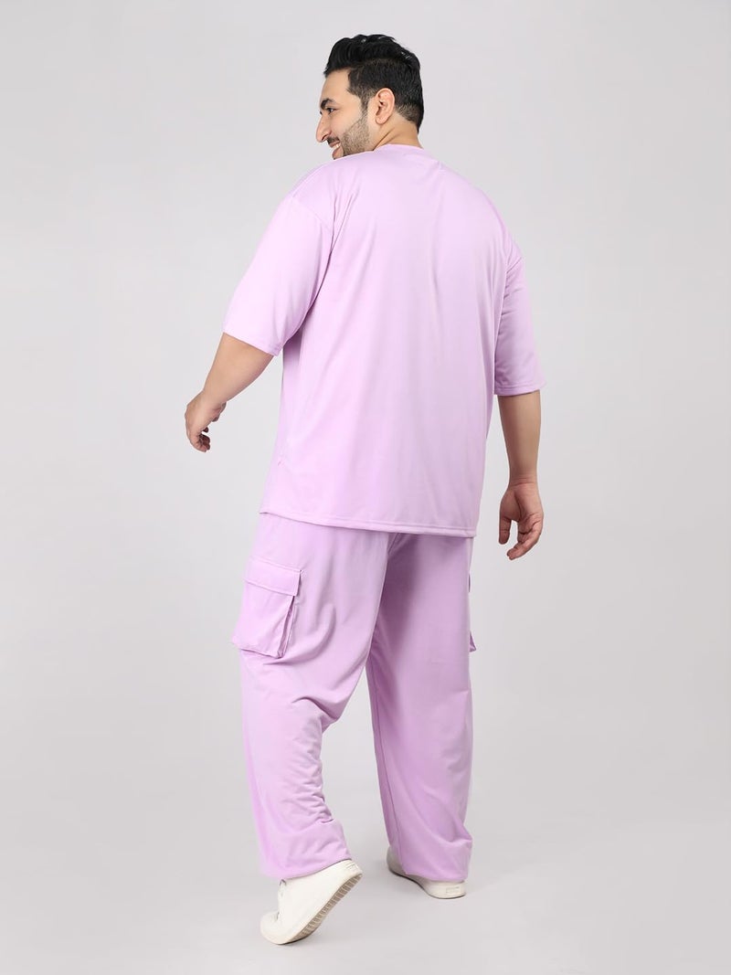 CHKOKKO Men Plus Size Printed Casual Summer Wear Coords Stylish Gents Cord Set Half Sleeves Latest Co Ord Track Suit Round Neck Western Co-ord Set Lavender 4XL - Image 3