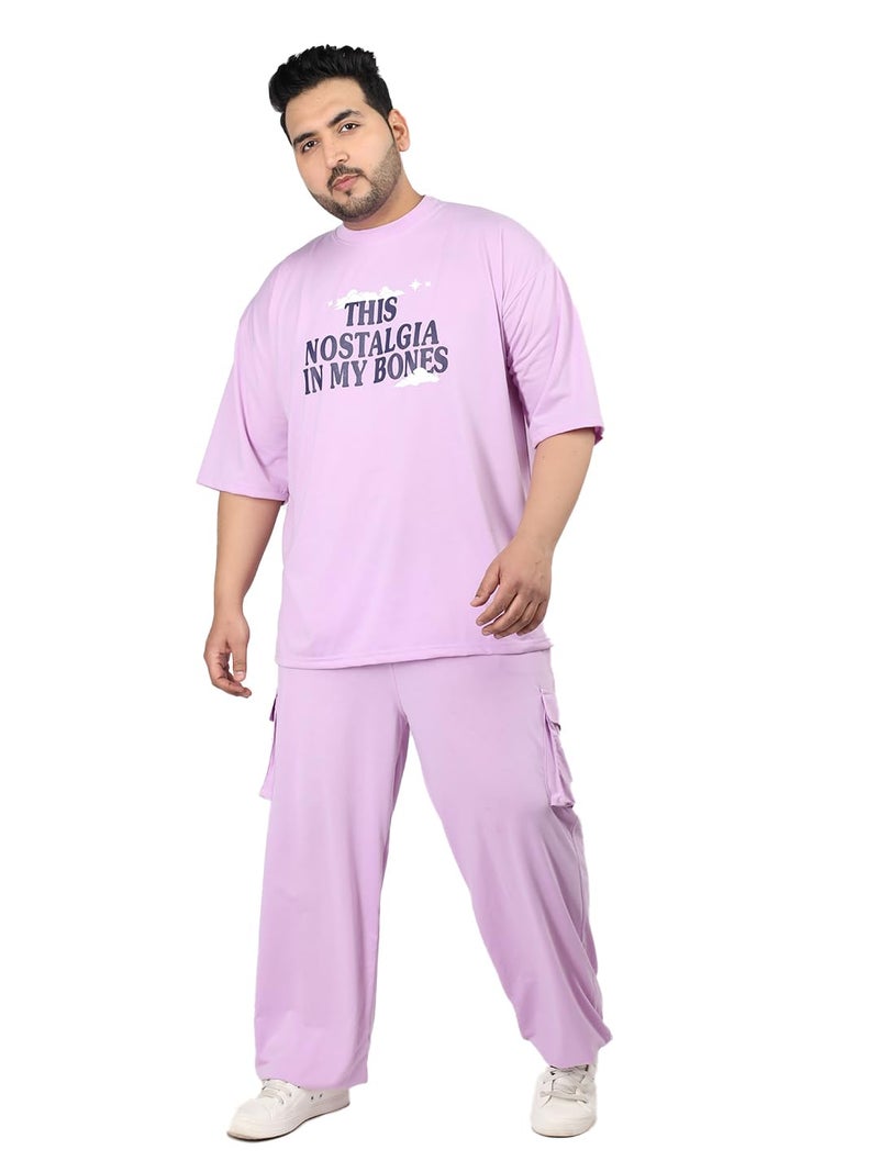 CHKOKKO Men Plus Size Printed Casual Summer Wear Coords Stylish Gents Cord Set Half Sleeves Latest Co Ord Track Suit Round Neck Western Co-ord Set Lavender 4XL - Image 2