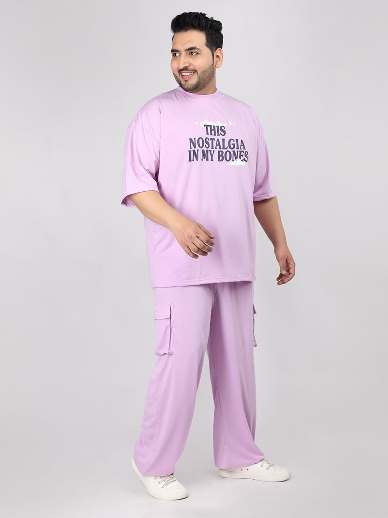 CHKOKKO Men Plus Size Printed Casual Summer Wear Coords Stylish Gents Cord Set Half Sleeves Latest Co Ord Track Suit Round Neck Western Co-ord Set Lavender 4XL - Image 4