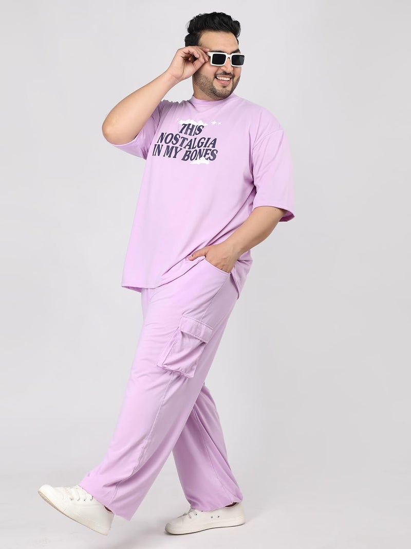 CHKOKKO Men Plus Size Printed Casual Summer Wear Coords Stylish Gents Cord Set Half Sleeves Latest Co Ord Track Suit Round Neck Western Co-ord Set Lavender 4XL - Image 5
