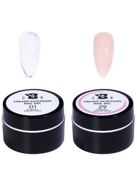 Bozlin Builder Gel 2 Pcs 15 ml Clear, Pink Builder Nail Gels, (Requires Curing Under LED UV Lamp)