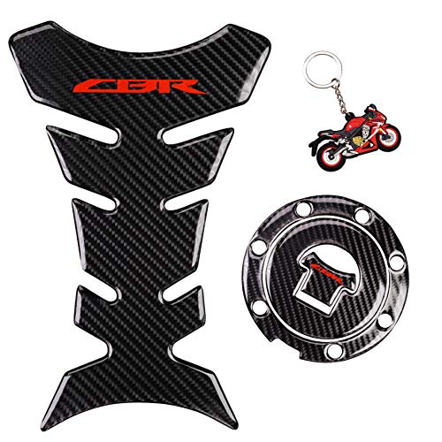 REVSOSTAR Real Carbon Look, Fuel Gas Tank Cap, Protector Pad, Tank Pad Decal Stickers, Tank Protector with Keychain for CBR600RR 2003-2015 CBR1000RR 2004-2015, 3PCS Per Set (RED) - Image 4