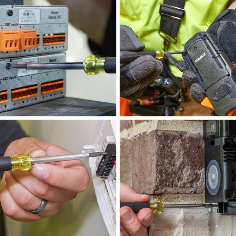 Klein Tools مجموعة مفكات إلكترونية 4 في 1 رقم 32581 مع 2 مفك مسطح، 2 مفك فيليبس مع بتات مصنعة بدقة، مثالية لكتل التوصيل - Image 3